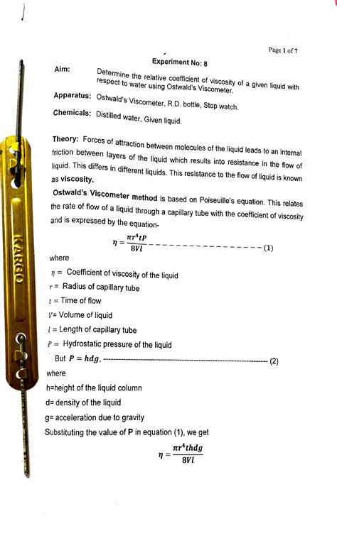 Viscometer Experiment No Aim Determine The Relative Coefficient