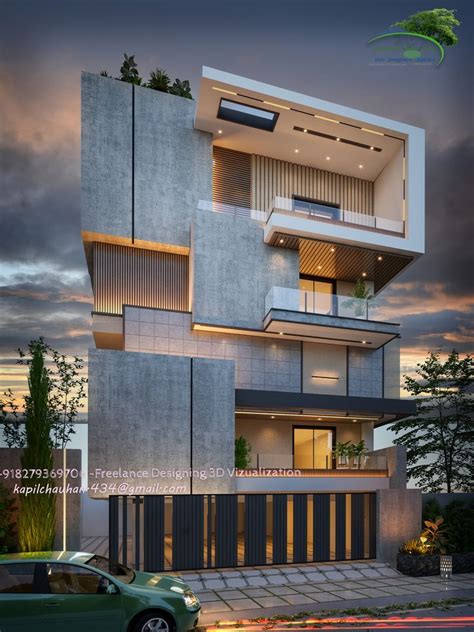 an architectural rendering of a modern apartment building at dusk with ...