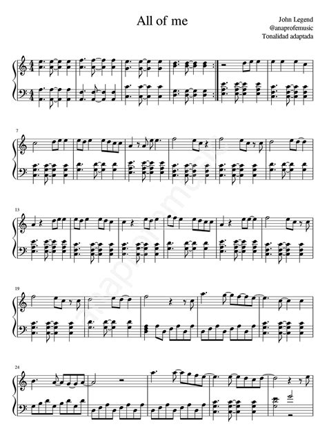 Free Printable All Of Me Piano Sheet Music - John Legend S All Of Me ...