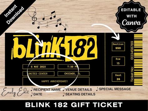 Blink 182 Blink 182 Ticket Blink 182 Concert Blink 182 Tour Etsy