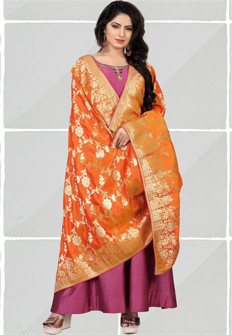 Orange Silk Dupatta 171241 Silk Dupatta Silk Gown Shop