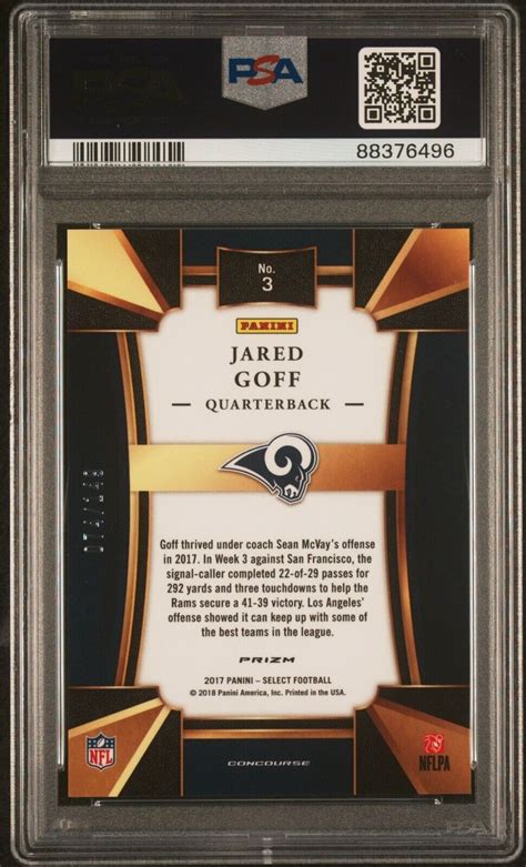 2017 Panini Select 3 Jared Goff BLUE Prizm 149 PSA 10 EBay