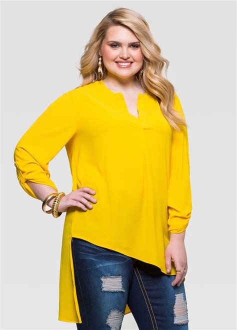 Asymmetrical Hi Lo Crepe Blouse Plus Size Tops Ashley Stewart