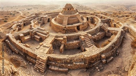 Aerial view of the ancient Mohenjo-Daro ruins in the Sindh province ...