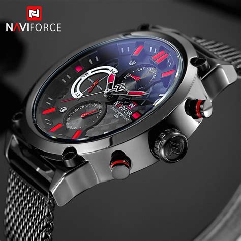 NAVIFORCE часы мужские полностью нержавеющая сталь часы сетчатые ...