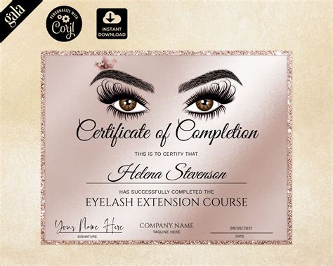 Certificate Of Completion With Eyes Lashes For Beauty Industry