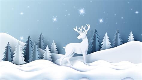 Premium Vector | Reindeer with christmas tree and snow