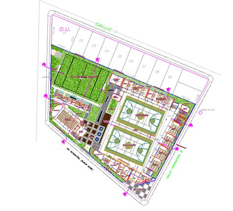 Education institution layout plan dwg file, contains play court area ...