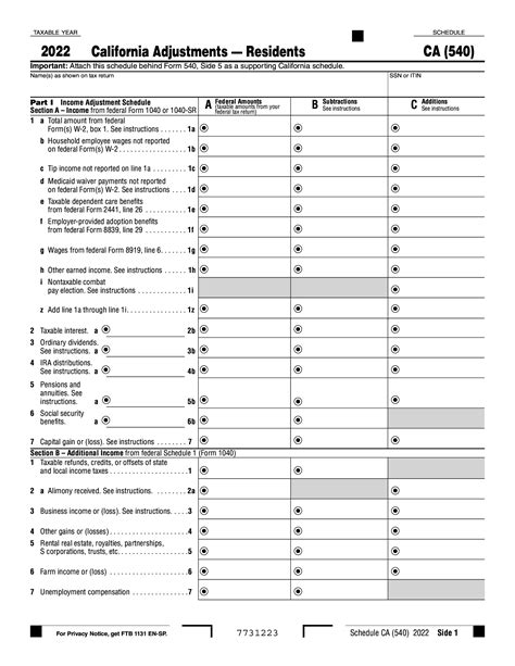 Form 540 Schedule Ca California Adjustments Residents Forms Docs