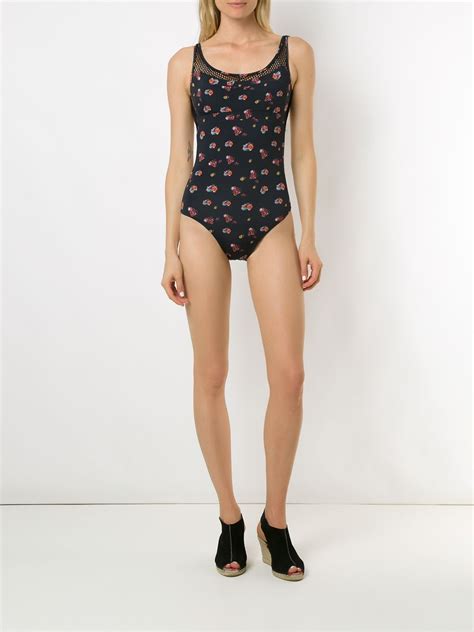 Amir Slama Floral Mesh Panels Swimsuit Black Farfetch