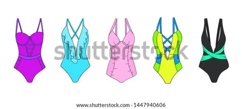 Swimming Suits Set Doodle Bikini One Stock Vector Royalty Free