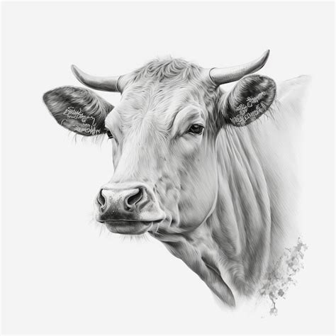 Un Dibujo En Blanco Y Negro De Una Vaca Con Cuernos Y Nariz Foto Premium