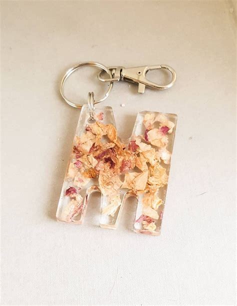 Rose Petal Initial Keyring Large Letter Keychain Resin Initial