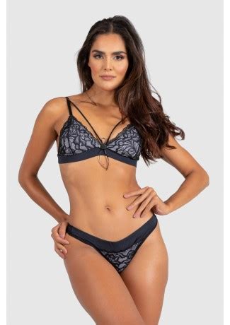 Conjunto Lingerie Cintia Bojo E Renda Azul Marinho Ref P