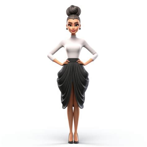 Premium Photo 3d Cartoon Female Character With High Bun Hairstyle On