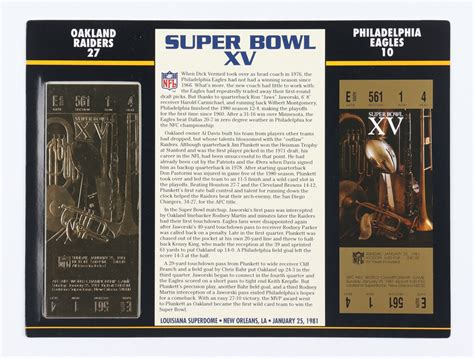 Super Bowl XV Commemorative 9x12 Score Card Display With 23kt Gold