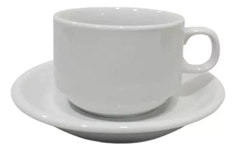 X6 Taza Con Plato De Cerámica Te Café Color Blanco Liso MercadoLibre