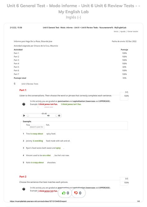 Unit General Test Modo Informe Unit Unit Review Tests My English