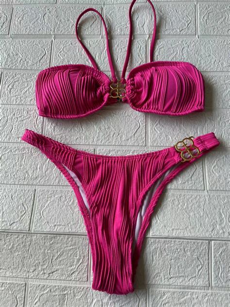 Hhh New Bikini Multi Color Metal Buckle Sexy Small Chest Ins Style Split Swimsuit For Women
