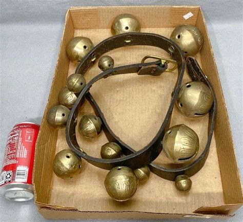 Reproduction Graduated Brass Sleigh Bells On Leather Strap Dixon S