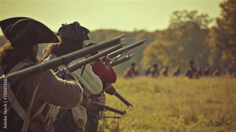 A revolutionary war scene with muskets bayonets and colonial soldiers ...