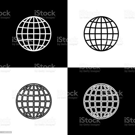 Set Earth Globe Icons Isolated On Black And White Background Line