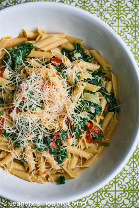 Easy Pasta With Spinach Tomatoes And Parmesan Cheese Recipe Jeanette S Healthy Living