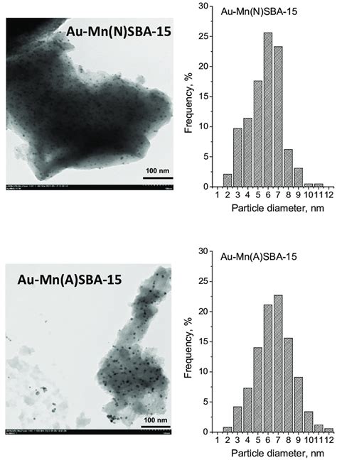 Tem Images And Gold Particle Size Distribution Histograms Of