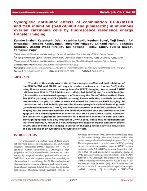 PDF Synergistic Antitumor Effects Of Combination PI3K MTOR And MEK