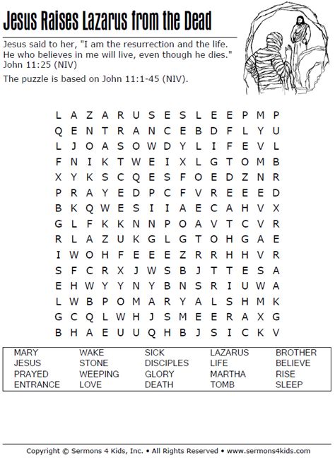 Jesus Raises Lazarus from the Dead Word Search | Sermon...