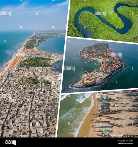 Collage Of Popular Tourist Destinations In Senegal Travel Background