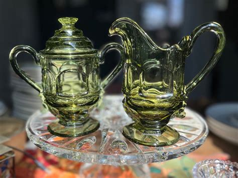 Argus Green Fostoria Sugar Bowl And Cream Set Etsy