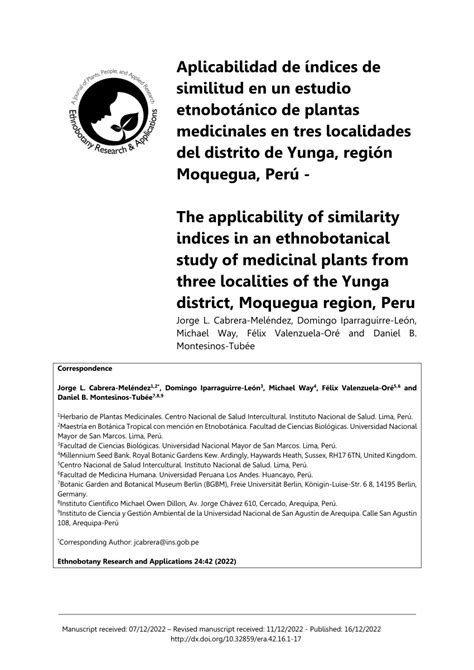 PDF Aplicabilidad de índices de similitud en un estudio etnobotánico