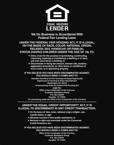 Equal Housing Lender Mandatory Sign Fdic Banks Updated U S Bank Supply