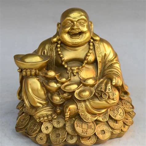 SHUN Brass Select Size Copper Maitreya Money Laughing Buddha Sitting