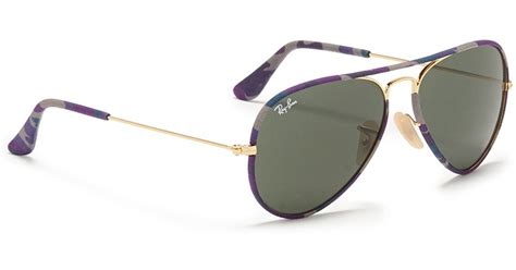 Ray Ban Aviator Camouflage Fabric Rim Wire Sunglasses In Purple Lyst