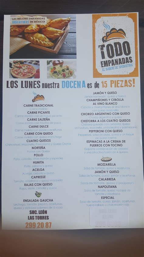 Menu At Todo Empanadas Las Torres Restaurant Leon Blvd Juan Alonso