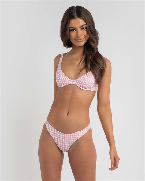 Shop Billabong Wave Check Bra Bikini Top In Bubble Gum Fast Shipping