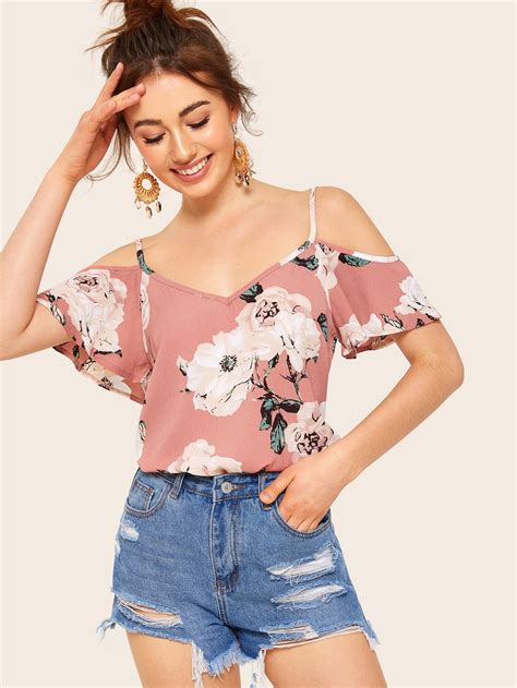 Blusa De Tirante De Hombros Descubiertos Con Estampado Floral Grande