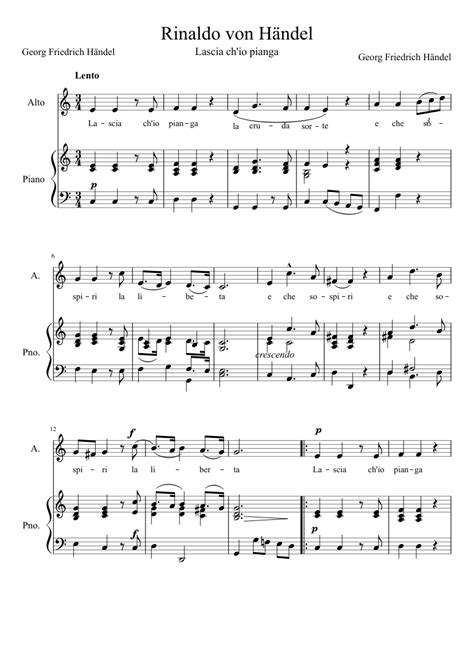 Lascia Ch Io Pianga Sheet Music For Piano Solo