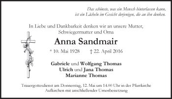 Traueranzeigen Von Anna Sandmair Trauer Merkur De