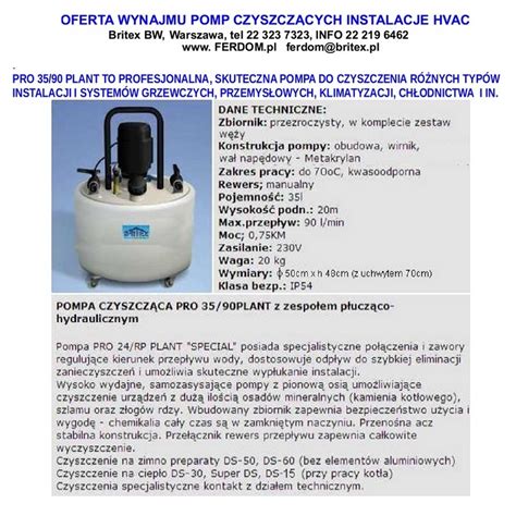 WYNAJEM POMPY PRO 35/90 "FERNOX" - FERDOM-FERPRO Preparaty, urządzenia ...