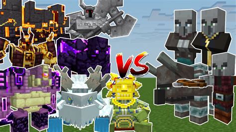 Cataclysm And Mowzies Mobs Bosses Vs Illager Mobs Team Minecraft Mob