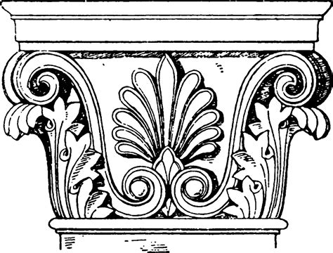 Greek-Corinthian Pilaster Capital, supports, vintage engraving ...