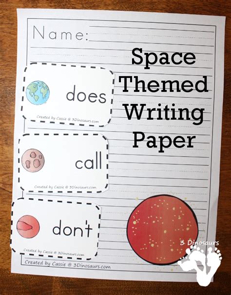 Outer Space Fun Planet Themed Writing Paper 3 Dinosaurs