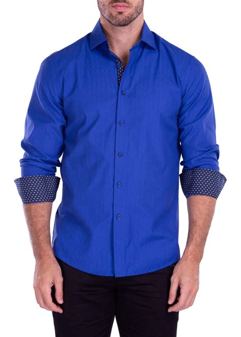 dotted texture long sleeve dress shirt solid royal blue bespoke moda