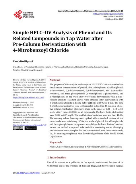 Pdf Simple Hplcuv Analysis Of Phenol And Its Related Simple Hplc