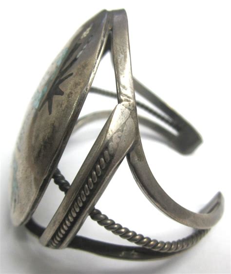 Al Joe Navajo Sterling Silver Shadow Box Inlay Cuff B Gem