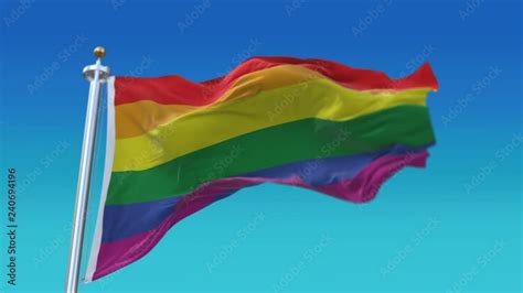 K The Lgbt Gay Pride Rainbow Flag With Flagpole Waving In Wind Background A Fully Digital