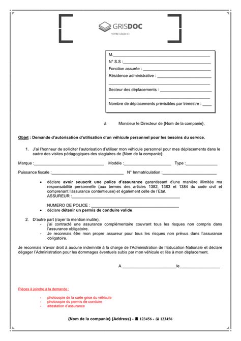 Modele Fiche De Demande De Sortie De Vehicule